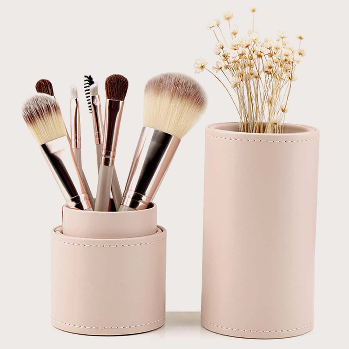 

7pcs Makeup Brush Set & 1pc Storage Box, Beige