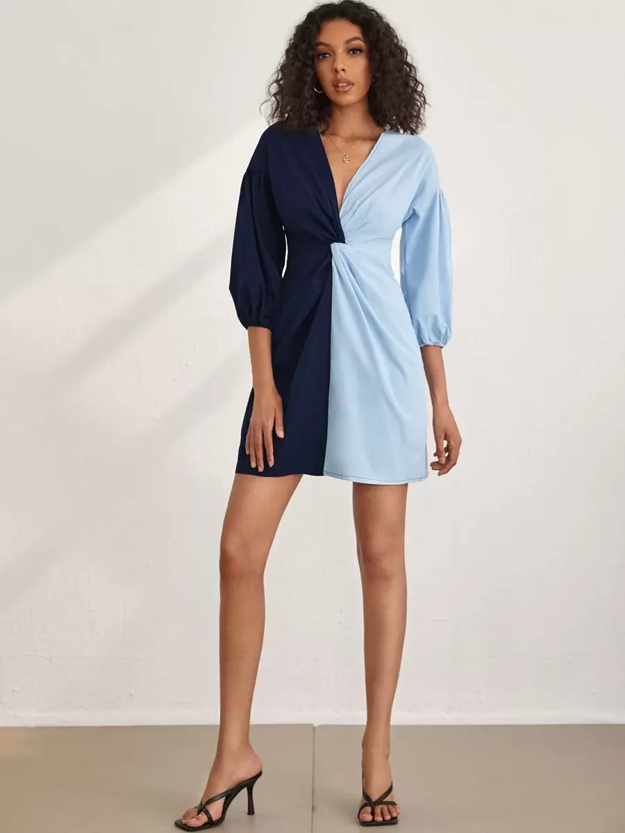 SHEIN Unity 拼色扭結連衣裙 - 彩色 - 查看 1
