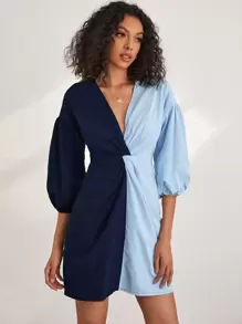 SHEIN Unity 拼色扭結連衣裙 - 彩色 - 查看 4