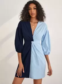 SHEIN Unity 拼色扭結連衣裙 - 彩色 - 查看 5