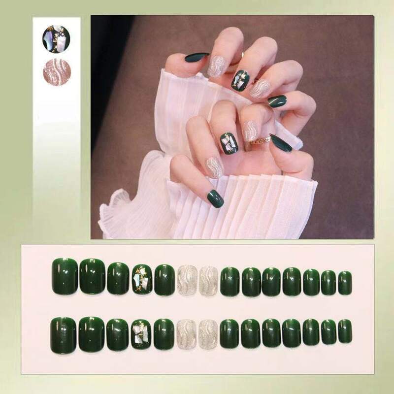 

24pcs Glitter Pattern Fake Nail, Multicolor