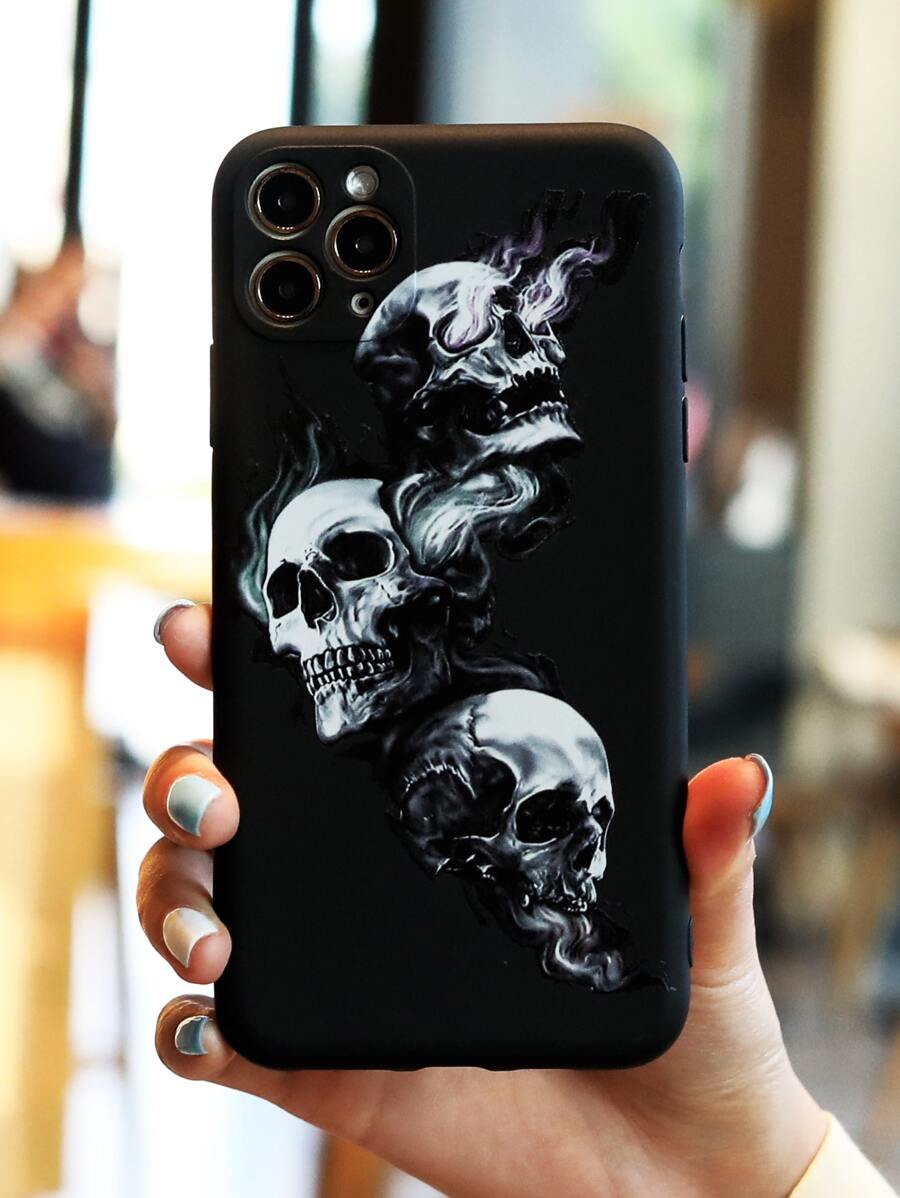 Skull Pattern Phone Case Compatible With IPhone 11,IPhone 13,IPhone 14 Pro Max - Black and White - View 1
