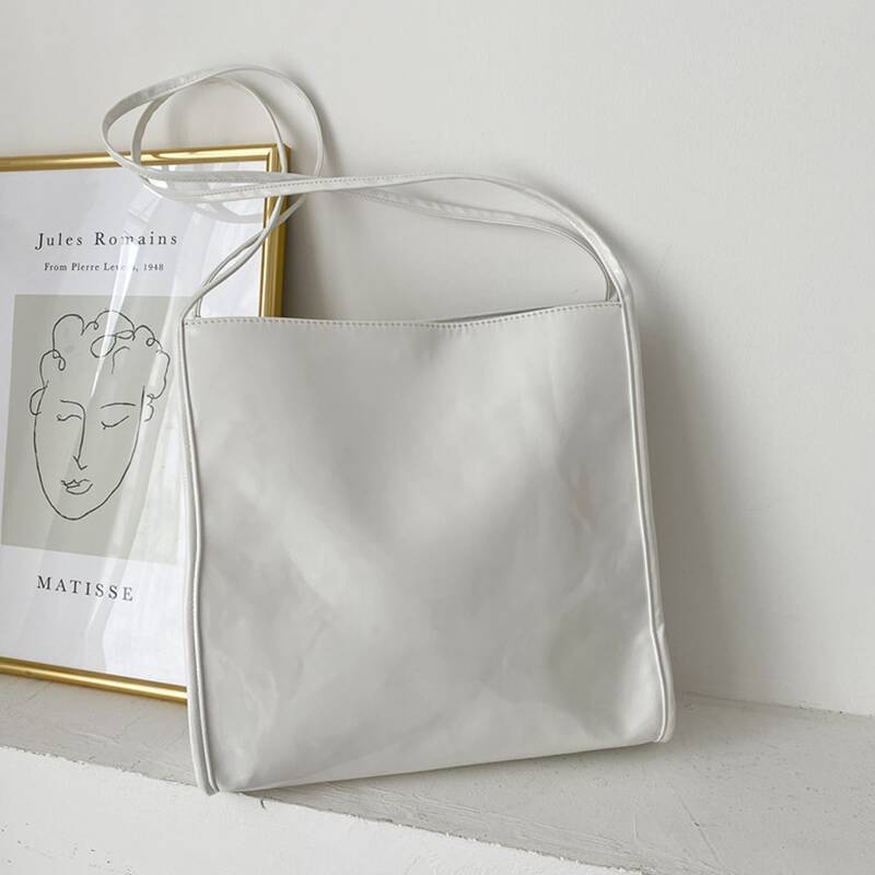 Minimalist Shoulder Tote Bag, White