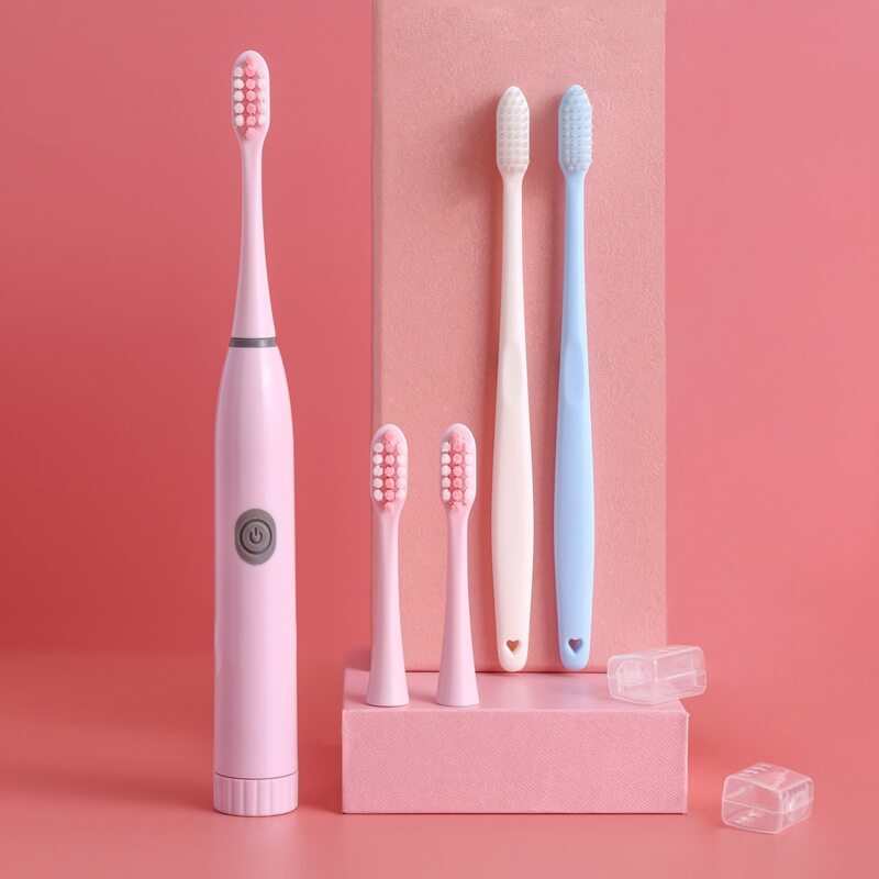 

1pc Electric Toothbrush With 3pcs Brush Head & 2pcs Toothbrush, Pink
