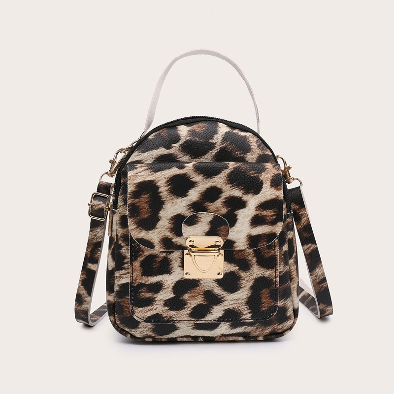 

Leopard Pattern Backpack, Coffee brown