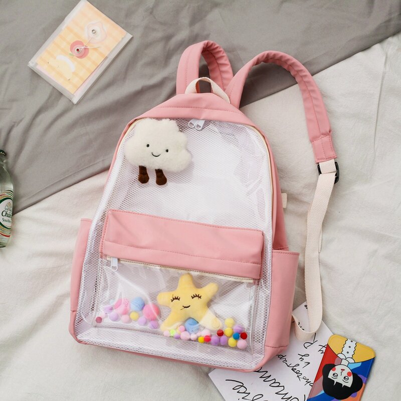 

Pocket Front Pom Pom Backpack, Pink