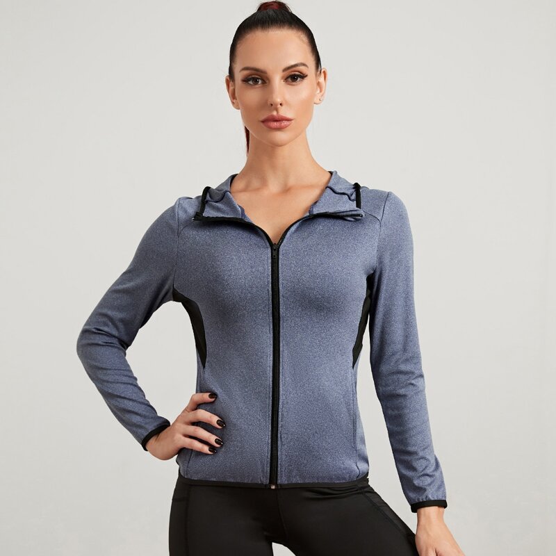 

Softness Seamless Zip Up Hooded Sports Jacket, Grey