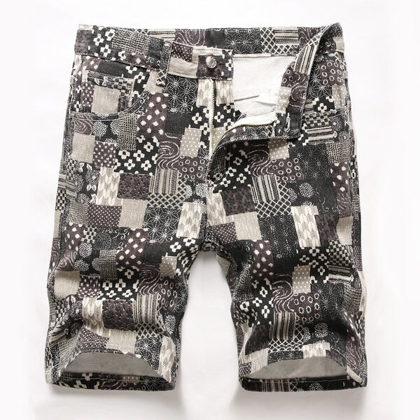 

Men Patchwork Embroidery Denim Shorts, Multicolor