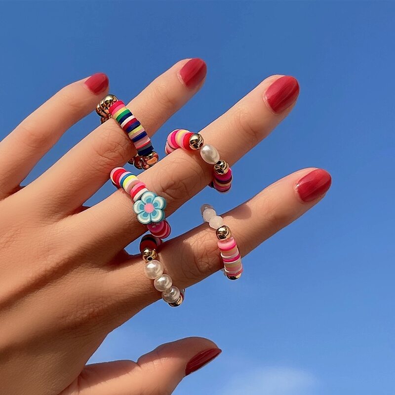 

5pcs Floral Decor Ring, Multicolor