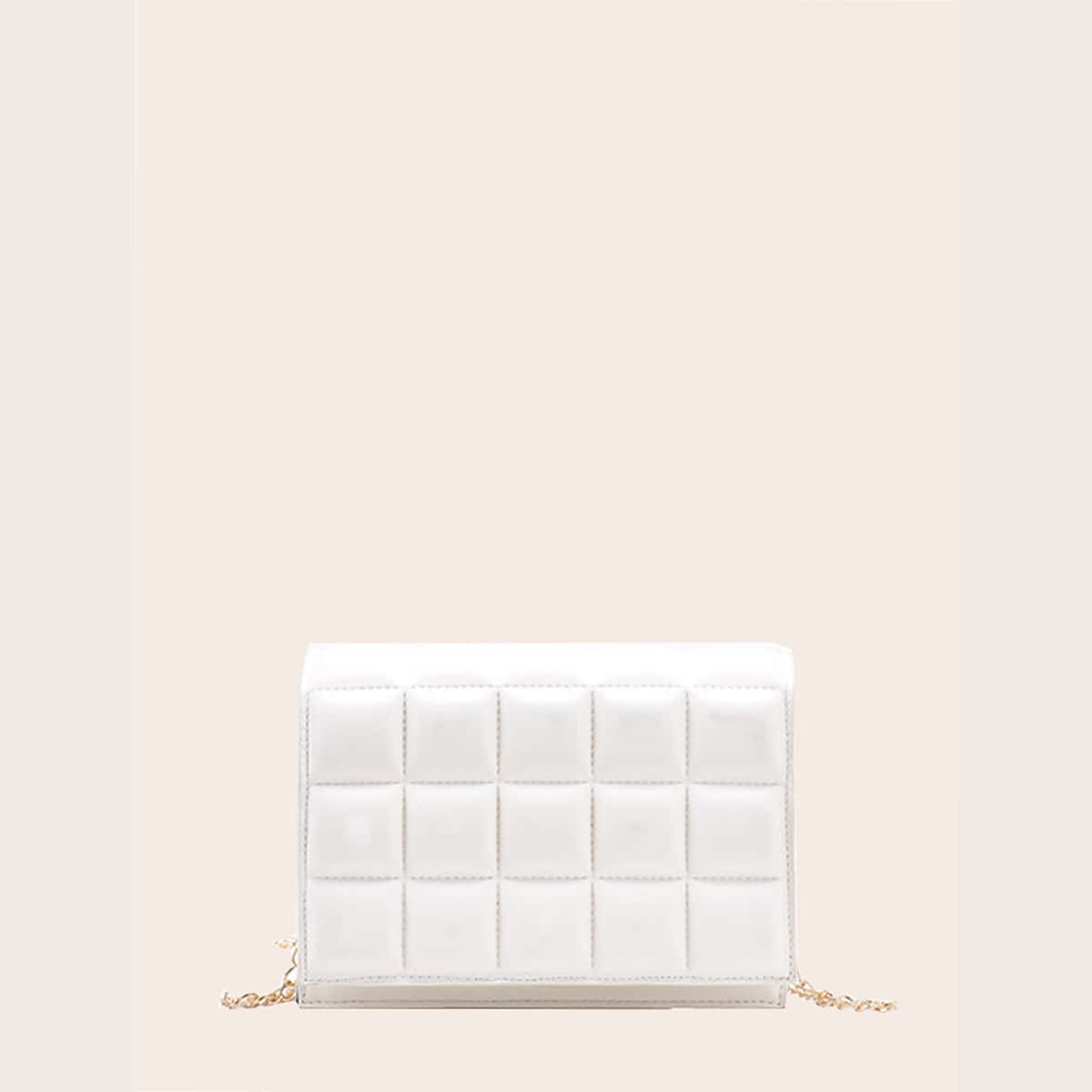 

Quilted Flap Chain Bag, White