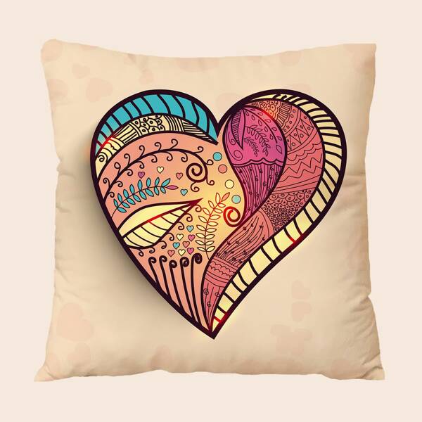 

Heart Print Cushion Cover Without Filler, Multicolor