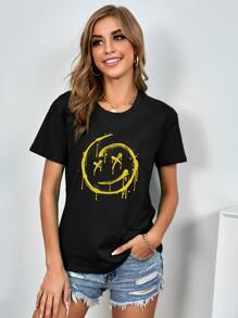 INAWLY Graphic Round Neck Tee - Black - View 3