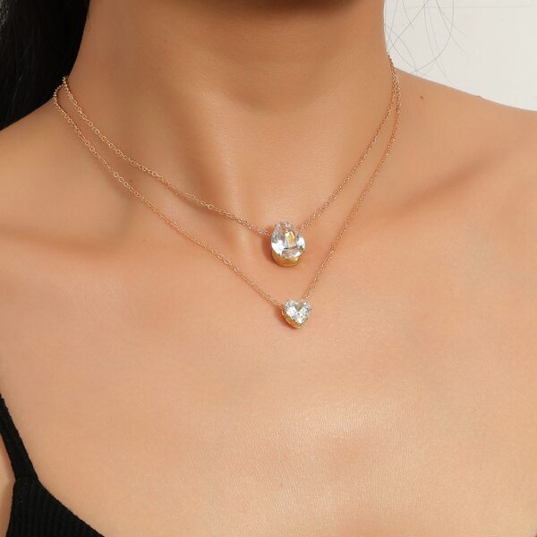 

2pcs Zircon Decor Necklace, Gold
