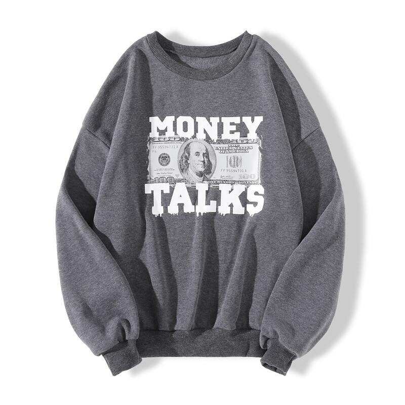 

Cash & Slogan Graphic Drop Shoulder Pullover, Grey