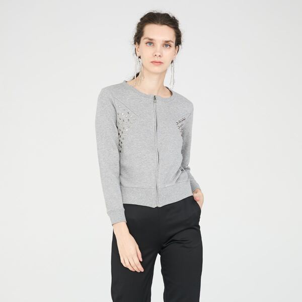 

Studded Detail Zipper Up Jacket, Grey