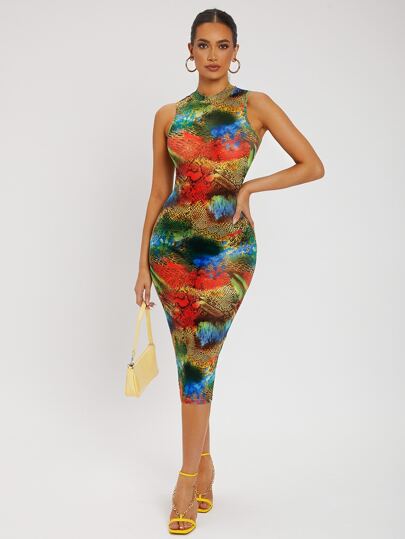 SHEIN SXY Snake Skin Print Bodycon Dress