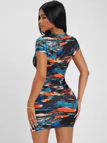 SHEIN SXY Brush Print Bodycon Dress