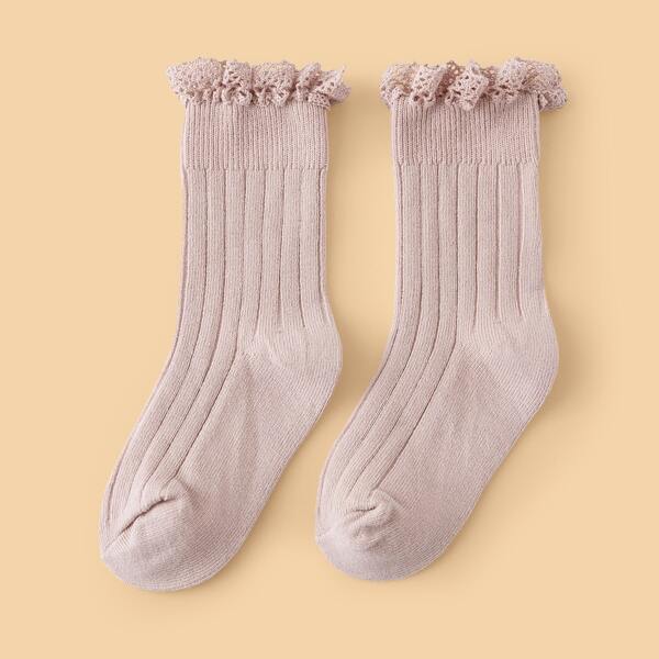 

Girls Scallop Trim Crew Socks, Pink