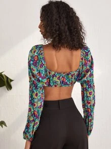 SHEIN Unity Scoop Neck Floral Print Crop Top - Multicolor - View 2