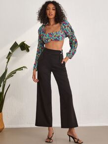 SHEIN Unity Scoop Neck Floral Print Crop Top - Multicolor - View 4