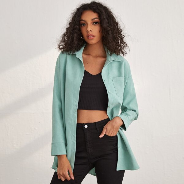 

Pocket Front Drop Shoulder Blouse, Mint green