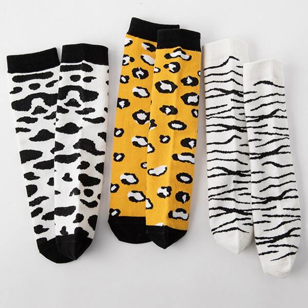 

3pairs Toddler Kids Leopard Print Crew Socks, Multicolor
