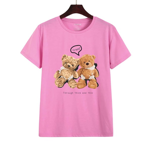 

Bear And Slogan Graphic Tee, Pink