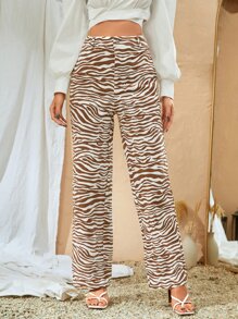 SHEIN Pantalones rectos de talle alto de rayas de cebra - Multicolor - Ver 1