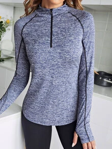 Raglan Sleeve Half Zip Sports Sweatshirt - Navy Blue - View 5