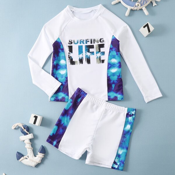 

Boys Letter Graphic High Neck Beach Swimsuit, White