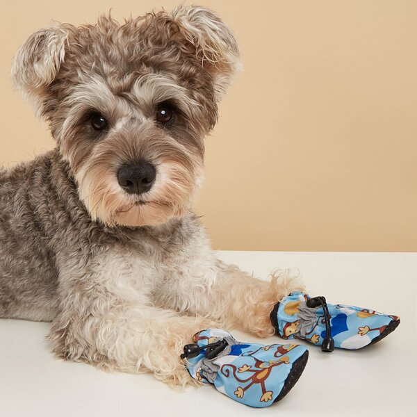 

4pcs Cartoon Graphic Pet Shoes, Multicolor