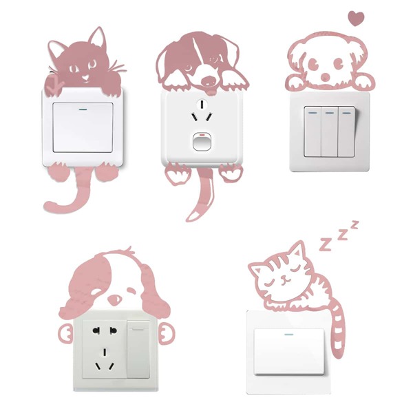

5pcs Cartoon Graphic Light Switch Sticker, Rose gold