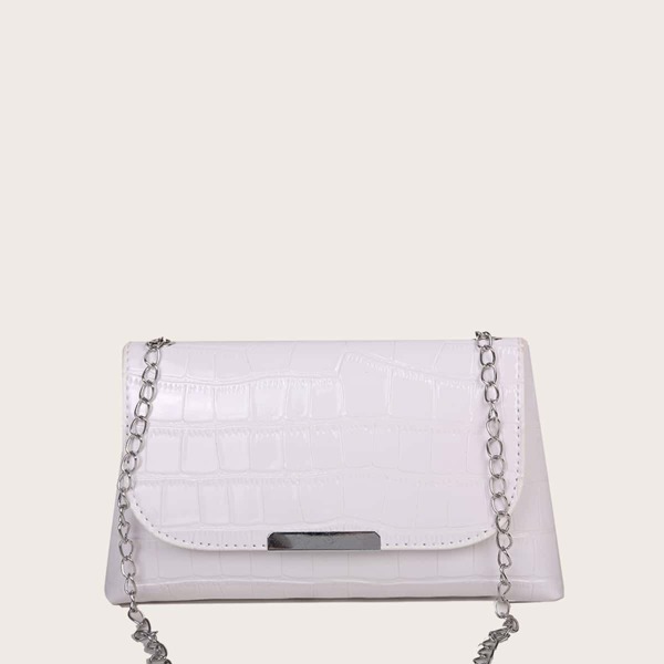 

Minimalist Croc Embossed Chain Crossbody Bag, White