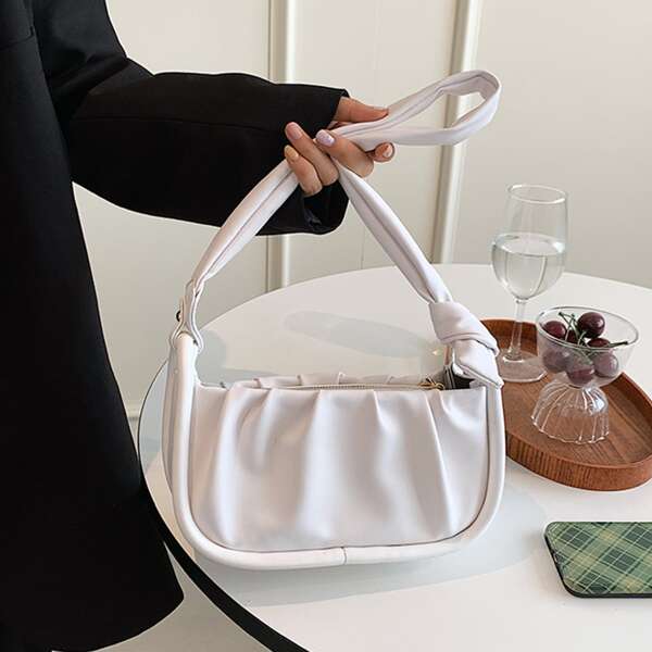 

Minimalist Ruched Design Shoulder Bag, White