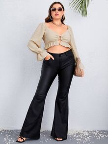 Plus O-ring Ruffle Hem Crop Top - Apricot - View 3