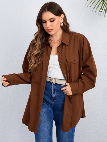 Abrigo con bolsillo con solapa de hombros caídos