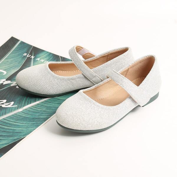 

Girls Minimalist Velcro Strap Flats, Silver