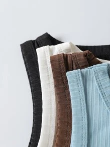 SHEIN EZwear 4 piezas Top tank corto unicolor de canalé