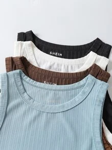SHEIN EZwear 4 piezas Top tank corto unicolor de canalé