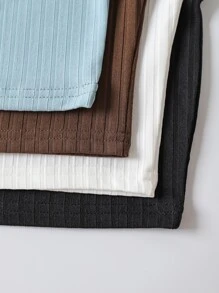 SHEIN EZwear 4 piezas Top tank corto unicolor de canalé