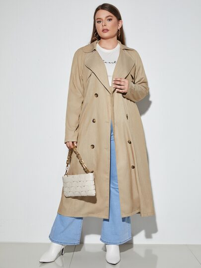 Plus Lapel Neck Double Breasted Trench Coat
