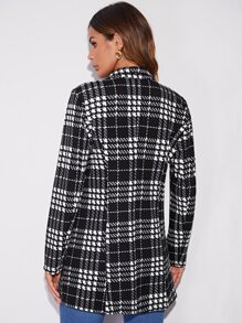 SHEIN Blazer de cuadros con botón - Blanco y Negro - Ver 2