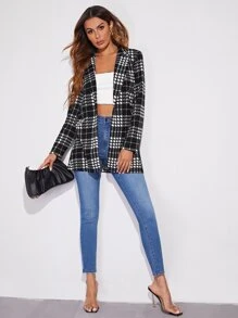 SHEIN Blazer de cuadros con botón - Blanco y Negro - Ver 3