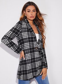 SHEIN Blazer de cuadros con botón - Blanco y Negro - Ver 4