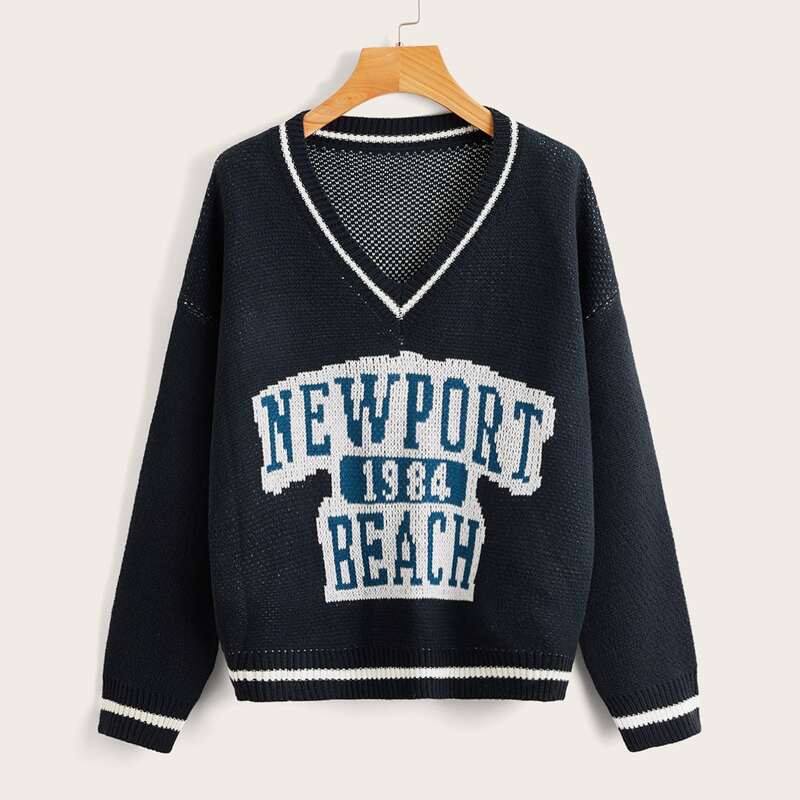 

Letter Pattern Sweater, Navy blue