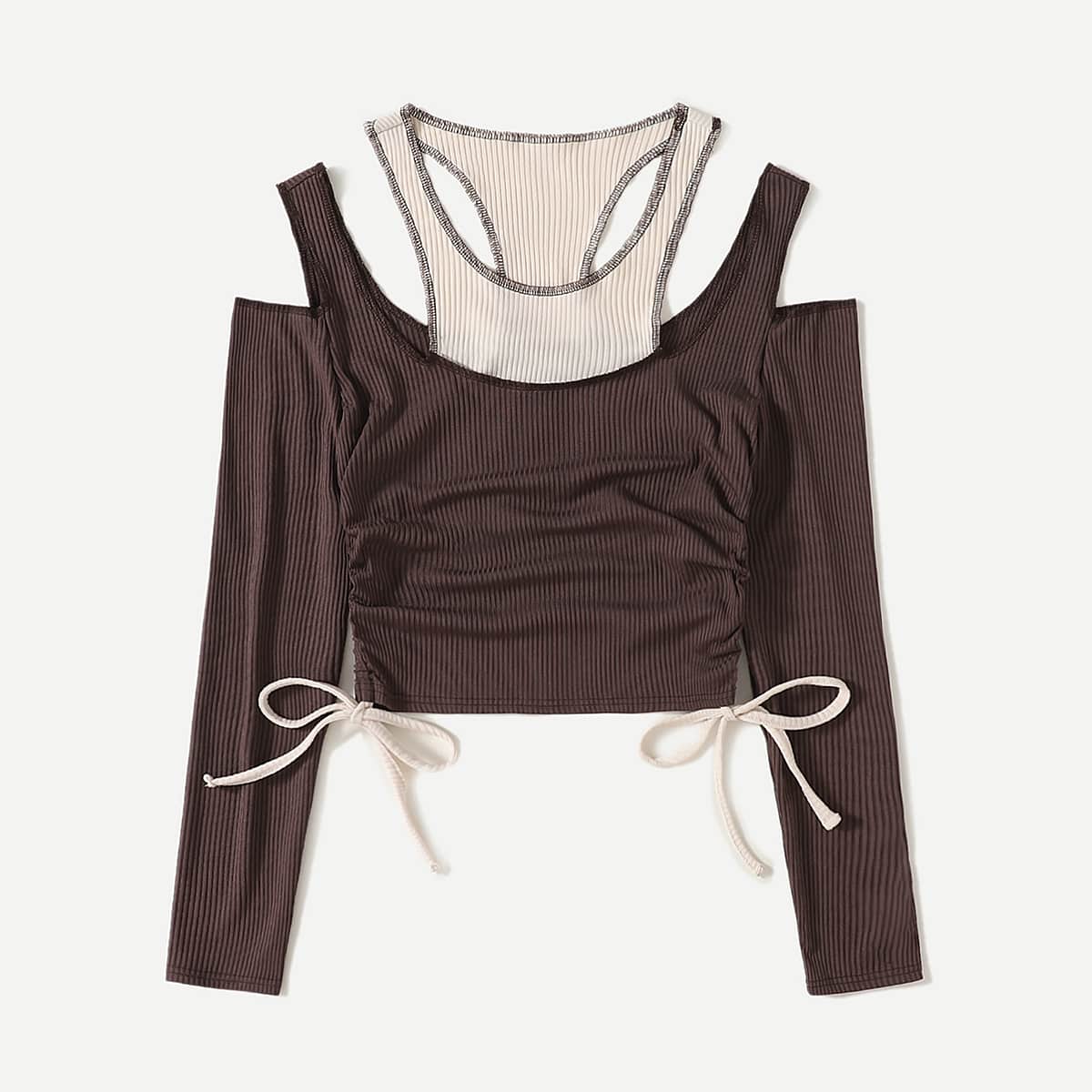 

Colorblock Drawstring Rib-Knit Tee, Multicolor