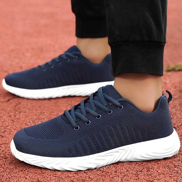 

Minimalist Lace-up Front Knit Sneakers, Blue