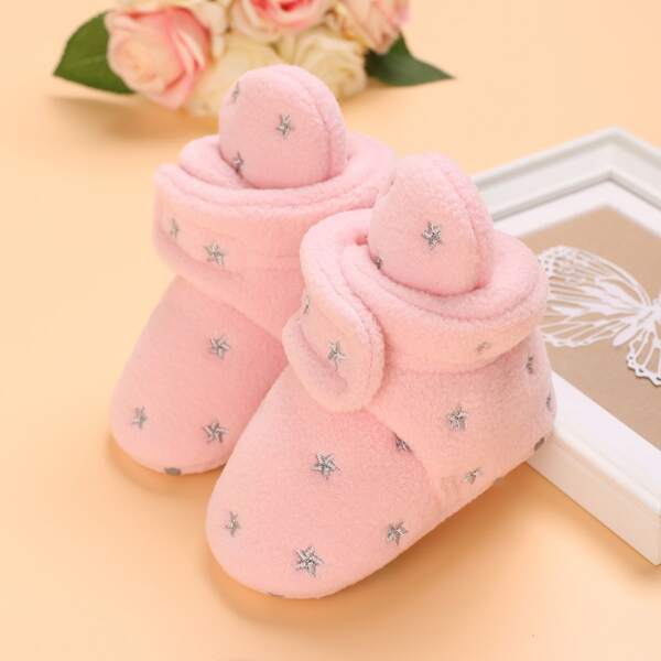 

Baby Star Embroidery Velcro Strap Boots, Pink