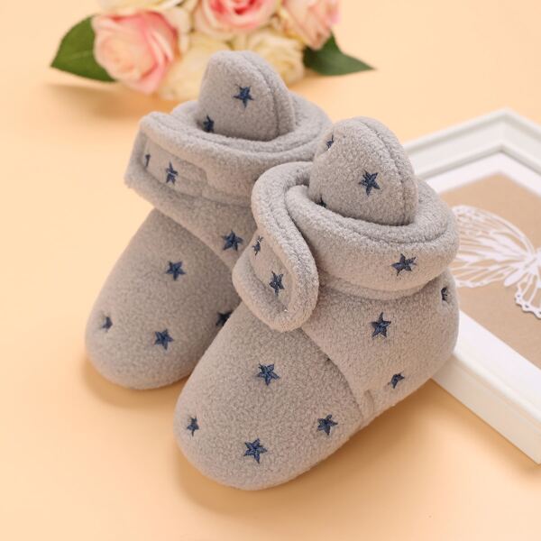 

Baby Star Embroidery Velcro Strap Boots, Grey