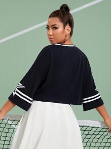 SHEIN Coolane 大碼星星和字母圖案T恤和百褶半身裙 - 藍白色 - 查看 3